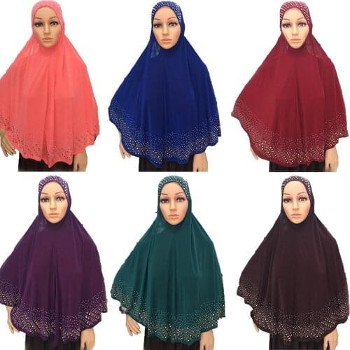One Piece Amira Muslim Women Hijab Scarf Rhinestone Crystal Long Hijabs Islamic Prayer Niqab Nikab Arab Shawl Wrap Ready To Wear