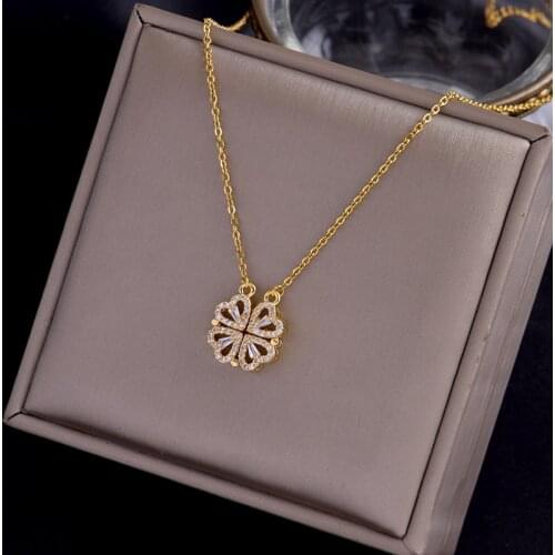 Titanium stainless steel pendent necklace Glittering rhinestone Clover Fascinating Brilliant New fashion jewelry for women