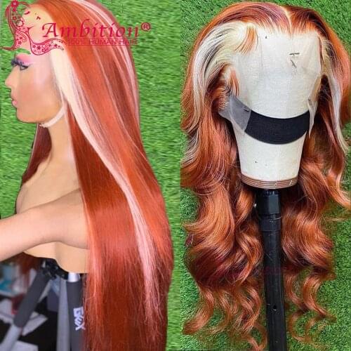 Ambition Human Hair Lace Front Wigs Ginger #613 Preplucked Lace Frontal Wig HD Transparent Highlight Straight Glueless Lace Wigs