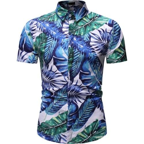 Tropical Leaves Print Beach Hawaiian Shirt Men 2020 Summer Brand Short Sleeve Casual Button Down Shirt Chemise Hawaiienne Homme