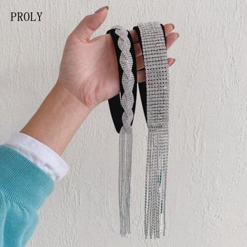 PROLY New Fashion Women Hair Accessories Top Luxurious Rhinestone Crystal Headband Cross Knot Tassel Baroque Hairband Adult