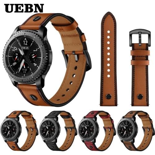 UEBN 22mm Leather Metal Buckle band for Samsung Gear S3 classic/frontier strap for Glaxy Watch 46mm Replacement Watchbands