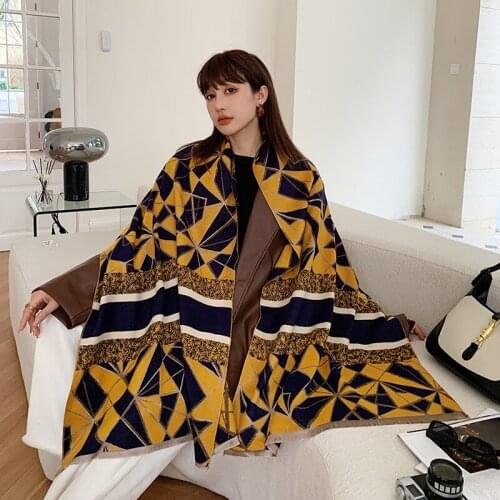 Luxury double-sided scarf women winter warm cashmere shawl scarf printed soft thin blanket holiday gift