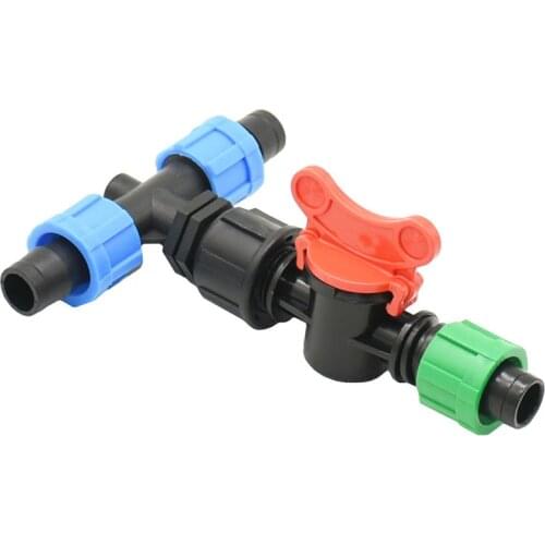 Garden Hose 16mm Drip Tape Tee Coupler Water Splitter With valve Lock Nut T-type 3 Way Connector Garden Tap 1pcs