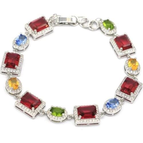 7x5mm New Designed Created Smokey Topaz Ladies Daily Wear Silver Bracelet 7.5-9.0inch Drop Shipping