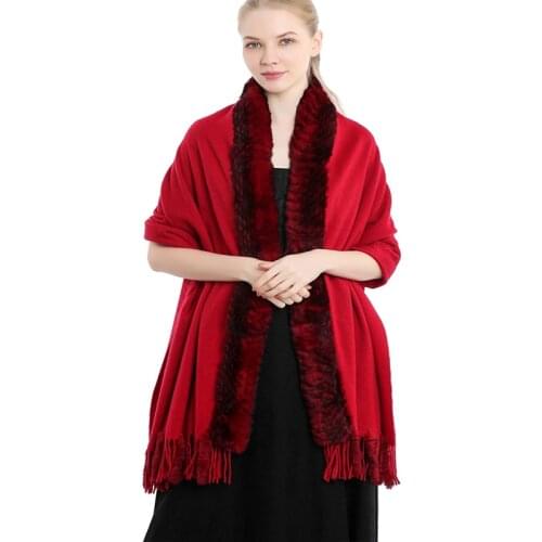 Fashion Women Top Quality Pure Wool Scarf Otter Rabbit Fur Shawl Autumn Winter Thick Warm Shawls Wedding and Party Pashminas