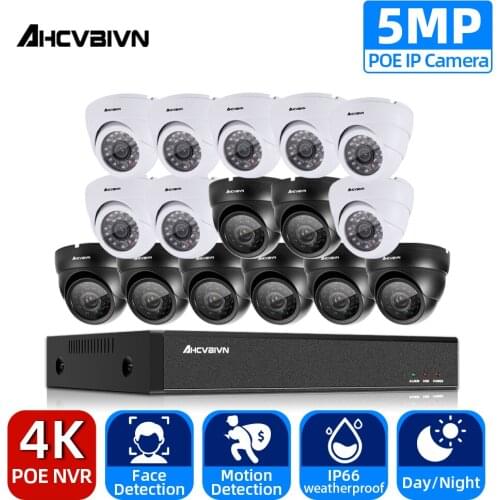 AHCVBIVN H.265+16CH 4K POE NVR CCTV Camera System 5MP AI Ultra HD Outdoor Waterproof Security IP Camera Video Surveillance Set