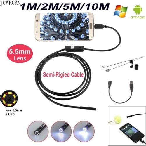 1m 2m 5m 10m Semi-rigid USB Endoscope Camera 5.5MM IP67 Waterproof Snake Camera With 6 Led Windows Macbook PC Android Endoscope