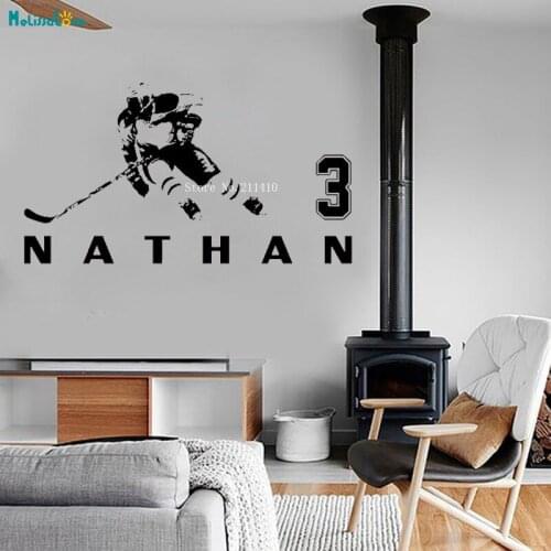 Custom Name and Jersey Numbers Vinyl Hockey Player Wall Sticker Boy Childs Teen Bedroom Removable Cool Art Decals YT869