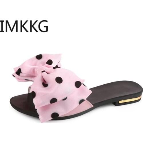 Womens Flat Sandals Bowtie Slipper Flats Sandal Open Toe Summer White Shoe Women Sexy Party Beach Female Footwear