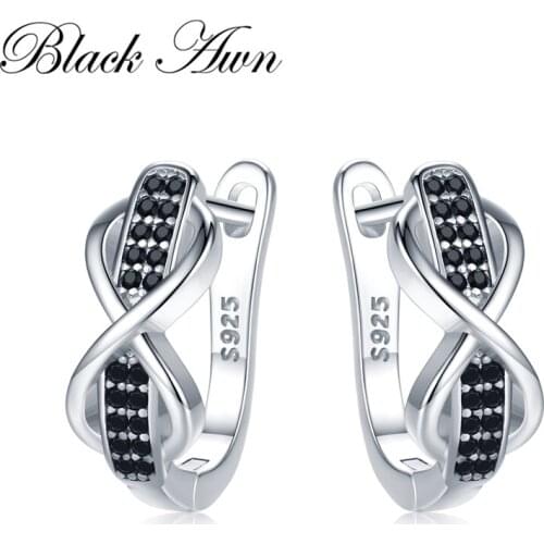 2020 Sodrov 925 Sterling Silver Round Black Trendy Spinel Engagement Bow Hoop Earrings for Women Fine Jewelry Bijoux I157