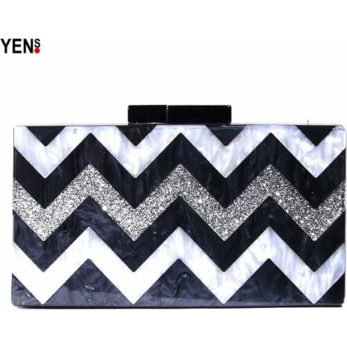 Women New Wallet Acrylic Striped Handbag Woman Vintage Evening Bag Brand Designer Bride Wedding Bag Patchwork Casual Box Clutch