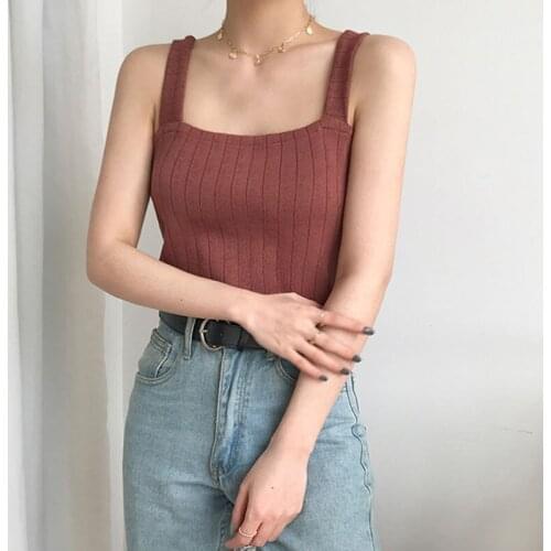 Women Sexy Knitted Sleeveless Tank Top Solid Color