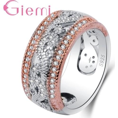 Fashion Authentic 925 Sterling Silver Wide Geometric Finger Rings for Women Wedding Engagement Jewelry Best Sale