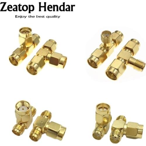 1Pcs Gold Brass SMA Male / Female Jack to Dual 2 x SMA T Splitter Plug 3 Way RF Coax Coaxial Antenna Connector