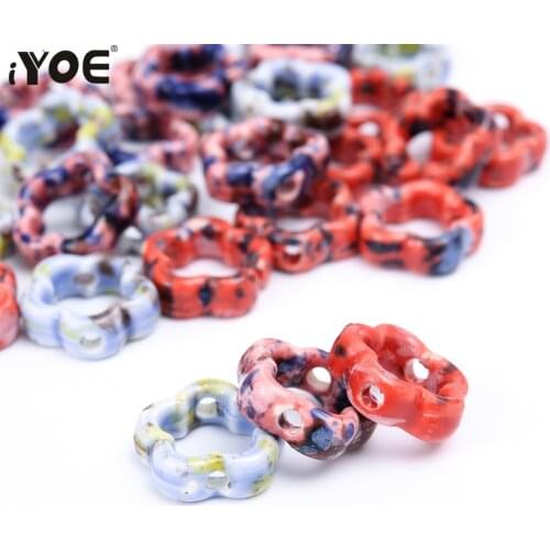 10/20/30pcs 16mm Big Hollow Flower Ceramic Beads Multicolor Porcelain Glaze Jewelry Spacer Beads for Making DIY Bracelet Earring