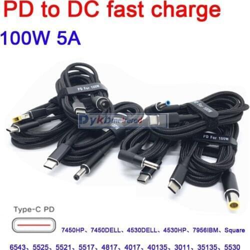 100W 5A PD to DC 5521 5525 745.0 4530 Decoy trigger POWER Adapter cable TYPE-C PD Decoy line 20V charging notebook charger