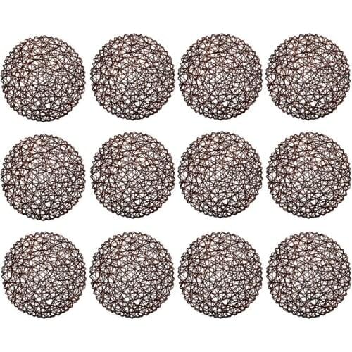 12 Pcs Round Paper Woven Placemats,Durable Natural Paper Fiber,Decorative Rope Mesh Place Mats for Dining,Party Wedding