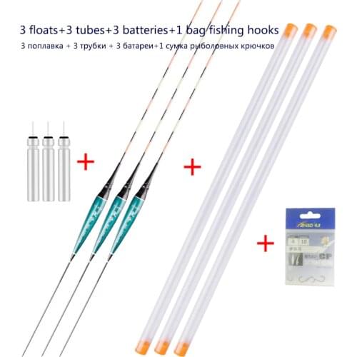3pcs/lot Electric Fishing Floats+3pcs CR425 Battery+3pcs float Tubes+1 Bag Gift Hooks Luminous Buoy Lake River Bobber Nano Buoy