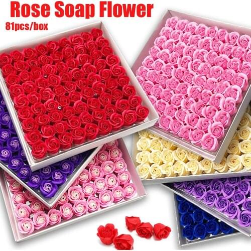 81Pcs/Box Rose Bath Soap Flower Petal With Box For Wedding Valentine Gift