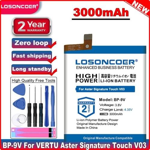 LOSONCOER TOP 3000mAh BP-9V Battery for VERTU Aster Signature Touch V03 Batteries