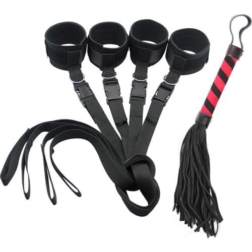 BDSM Bondage Whip Set Handcuff Wrist Ankle Cuffs Restraints Bed Strap Adjustable Restraints Kit Adult Sex Toys For Couples Games