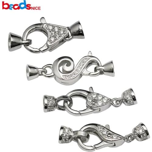 Beadsnice 925 Sterling Silver Lobster Clasp CZ Pave Large Clasp with Two End Caps for Bracelet Making ID 35767