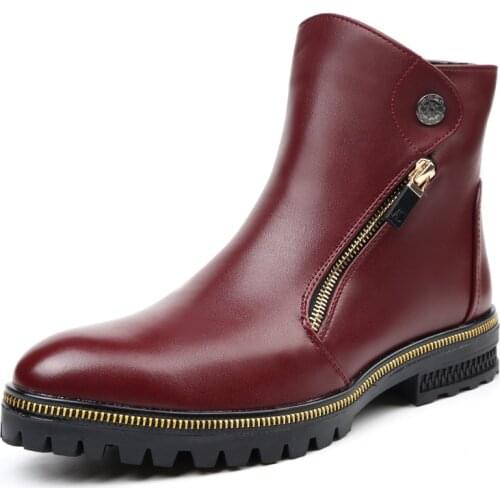 Men Winter Boots Men Leather Boots Plus Velvet Warm Fashion Black Red Chelsea Boots Autumn Winter Shoes Men Shoes