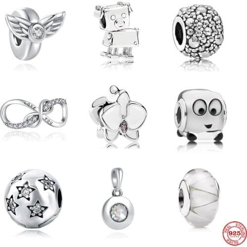 New DIY Beads 925 Sterling Silver White Series Flower Star Clip Charms fit Pandora Original Bracelet Accessories European