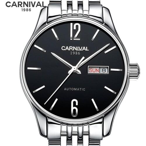 CARNIVAL Luxury Simple Men Automatic Mechanical Watch Top Brand Luminous Calendar Business Mens Watches Male Relogio NEW