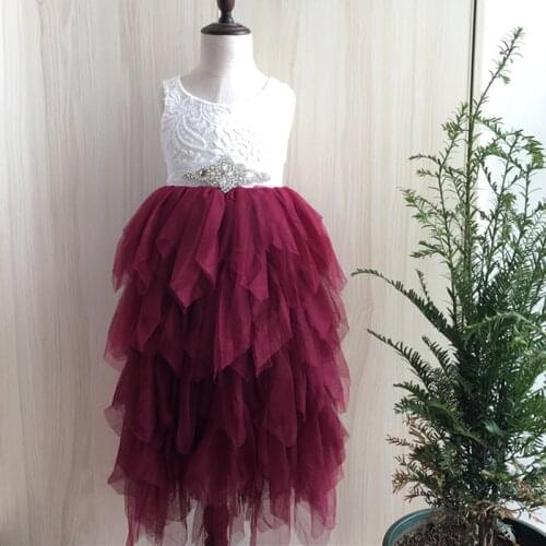 Xmas kids girls tutu long dress children princess burgundy color lace maxi dress toddler baby First Christmas party dress