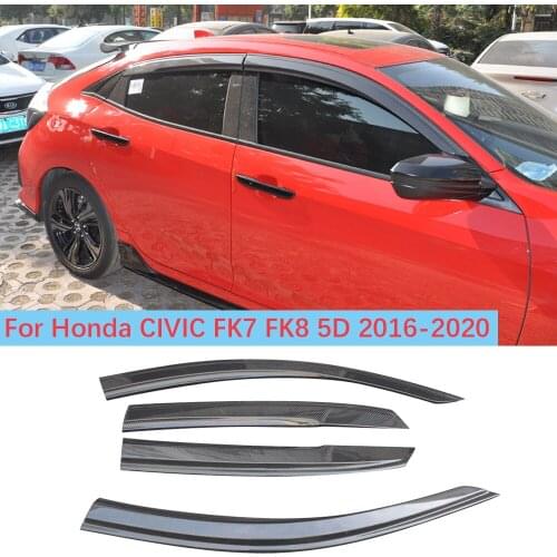 For Honda CIVIC FK7 FK8 Hatchback Carbon Fiber Window Visor Vent Sun Shade Rain Guard 2016