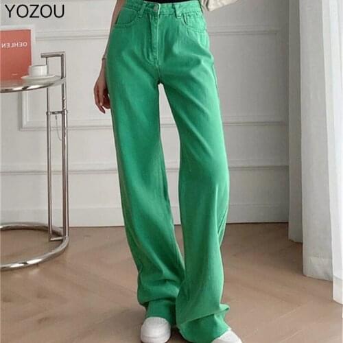 YOZOU Y2K Baggy Jeans Solid Boyfriend Women Streetwear High Waist Fluid Trousers Green Blue Pink Yellow Long Pants Korean