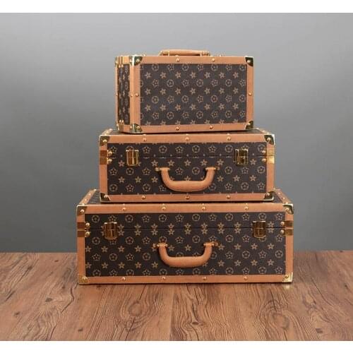 European style retro suitcase storage box storage wooden box old travel props leather case to do old creative decorations