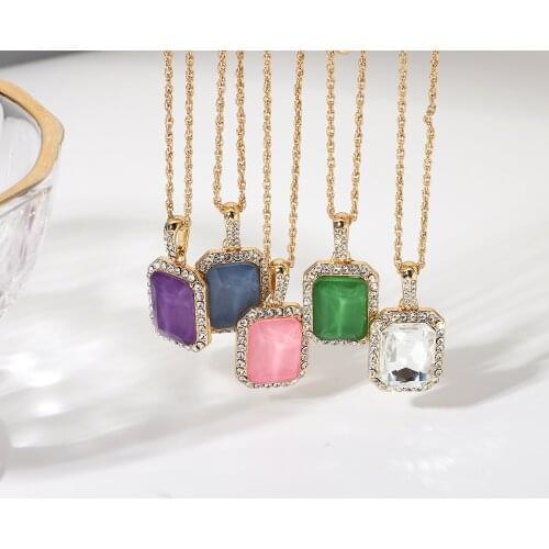 French Luxury Candy Color Semi Precious Stone Pendant Necklace For Women Girls Crystal Rhinestone Choker Jewelry