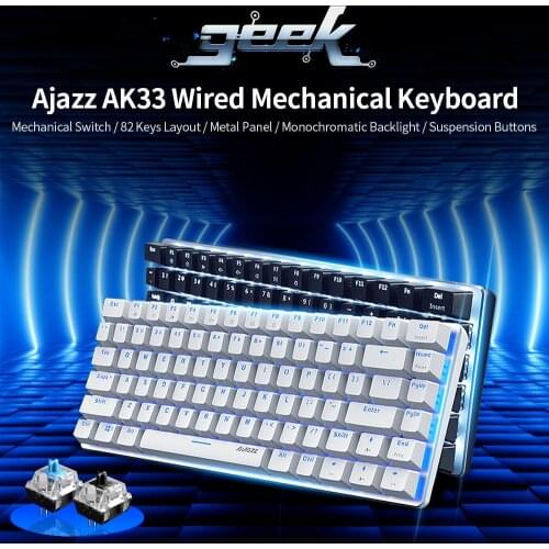 Ajazz AK33 USB Wired Mechanical Keyboard With Monochromatic Backlight 82 Keys Gaming Keyboard White with Black/Blue Switches