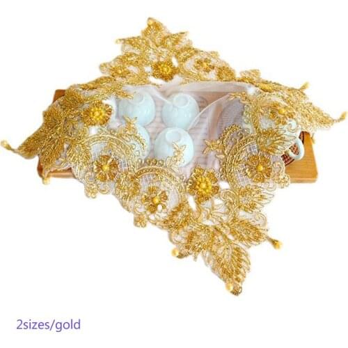 TOP lace beads gold embroidery place table mat cloth pad cup mug plate doilies dining dish tea glass coaster placemat kitchen