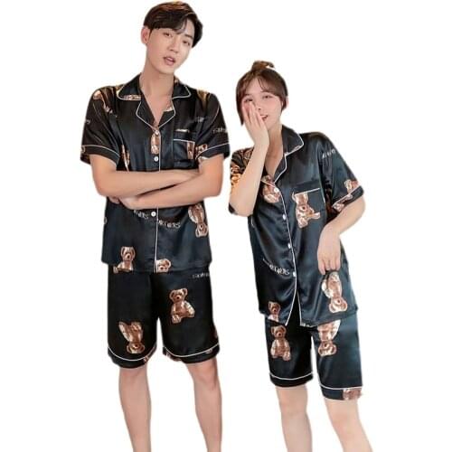 Summer Men Short Pajamas Sets Summer Short-Sleeved Pyjamas Silk Satin Homewear Suit Soft Nightwear Plus Size M-5XL Sleepwear