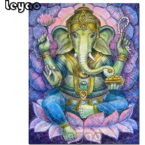 Lotus Ganesha Diy Full Square Round Diamond Embroidery Rhinestones Painting 5d Diamond Mazaika Hindu God wall Art