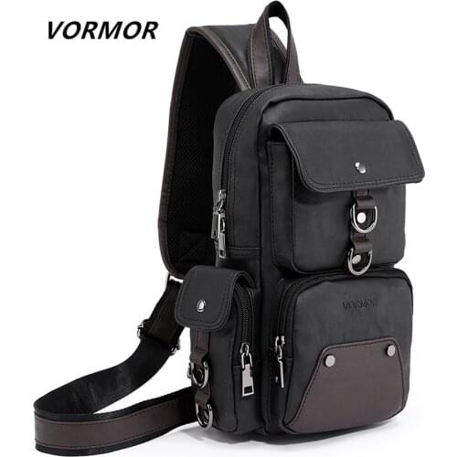 Multifunction Crossbody Bags Men Chest Pack Short Trip Messengers Chest Bag Water Repellent PU Leather Shoulder Bag Male