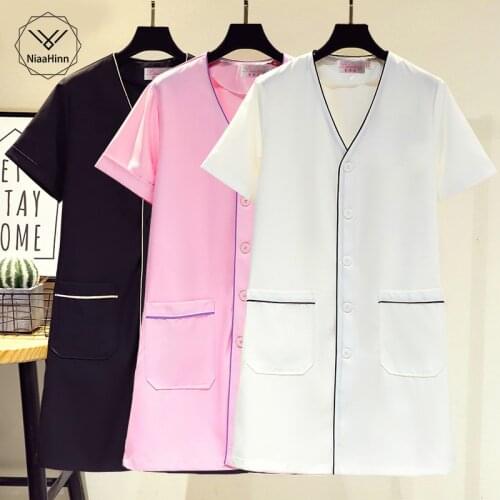 Fashion Skin manager work clothes spa uniform scrub uniform white large size frosted clothes short-sleeved experimental jacket