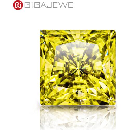 GIGAJEWE Customized Crushed Ice Princess Cut Vivid Yellow VVS1 Moissanite Loose Diamond Test Passed Gemstone For Jewelry Making