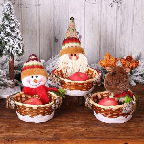Cartoon Christmas Apple Candy Storage Basket Decoration Santa Claus Snowman Deer Xmas Candy Holder New Year Party Table Decor