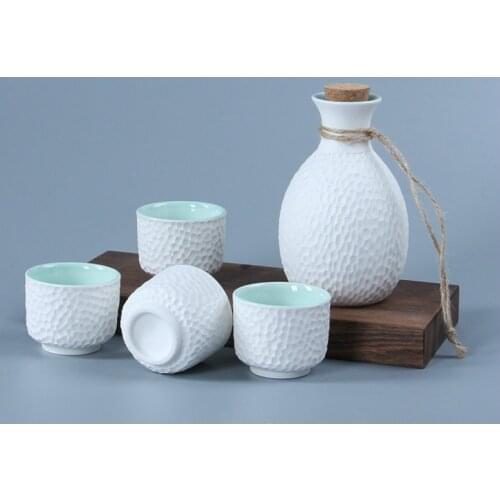 Creative Snowflake Glaze Honeycomb Design Art Sahi Wine Pot 4 Cups Japanese Sake Set Flagon Stoup Ceramic Saka Decanter Home Bar