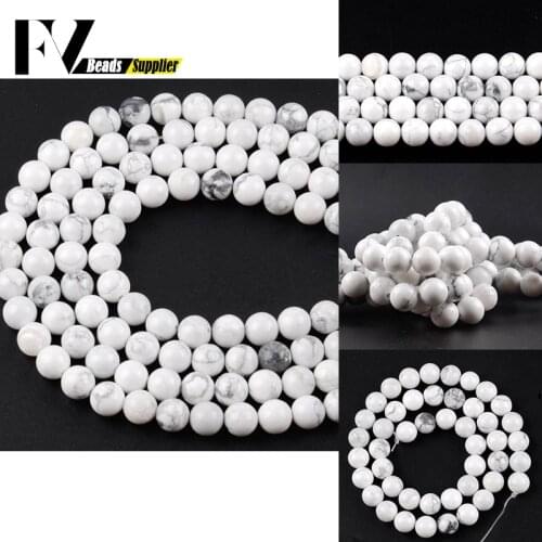 Natural Marble Howlite White Turquoises Stone Beads for Jewelry Making 4 6 8 10mm Gem Round Beads Diy Bracelet Accessories