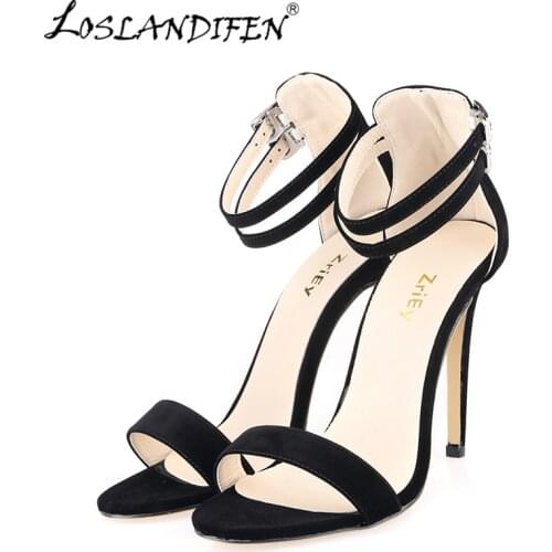 New Flock Women Sandals Sexy Ankle Strap High Heels Shoes Summer Open Toe Casual Woman Dress Wedding 102-6VE