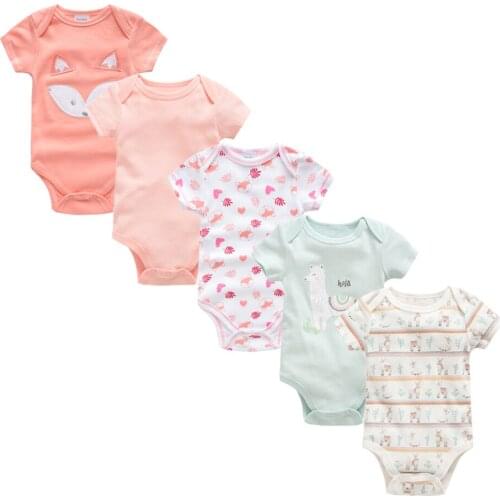 Baby Clothes New Born 100%Cotton Solid Body Bebe Infant Girl Boy Bodysuits Short Sleeve Cartoon Print Ropa De Bebes Jumpsuits