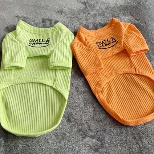 INS wind Korean spring and summer new smiley face embroidery Korean pet clothing dog clothes stretch cotton soft