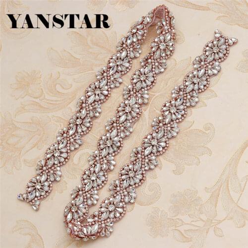Wholesale 3CM*5Yards Rose Gold Silver Rhinestones Trims For Wedding Dresses Belt Rose Gold Rhinetones On DIY Bridal Belt YS875