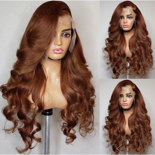 Glueless Brown 180% Density Pre Plucked 13X3 Lace Front Synthetic Wig For Black Women With Baby Hair Side Part Body Wave Wigs